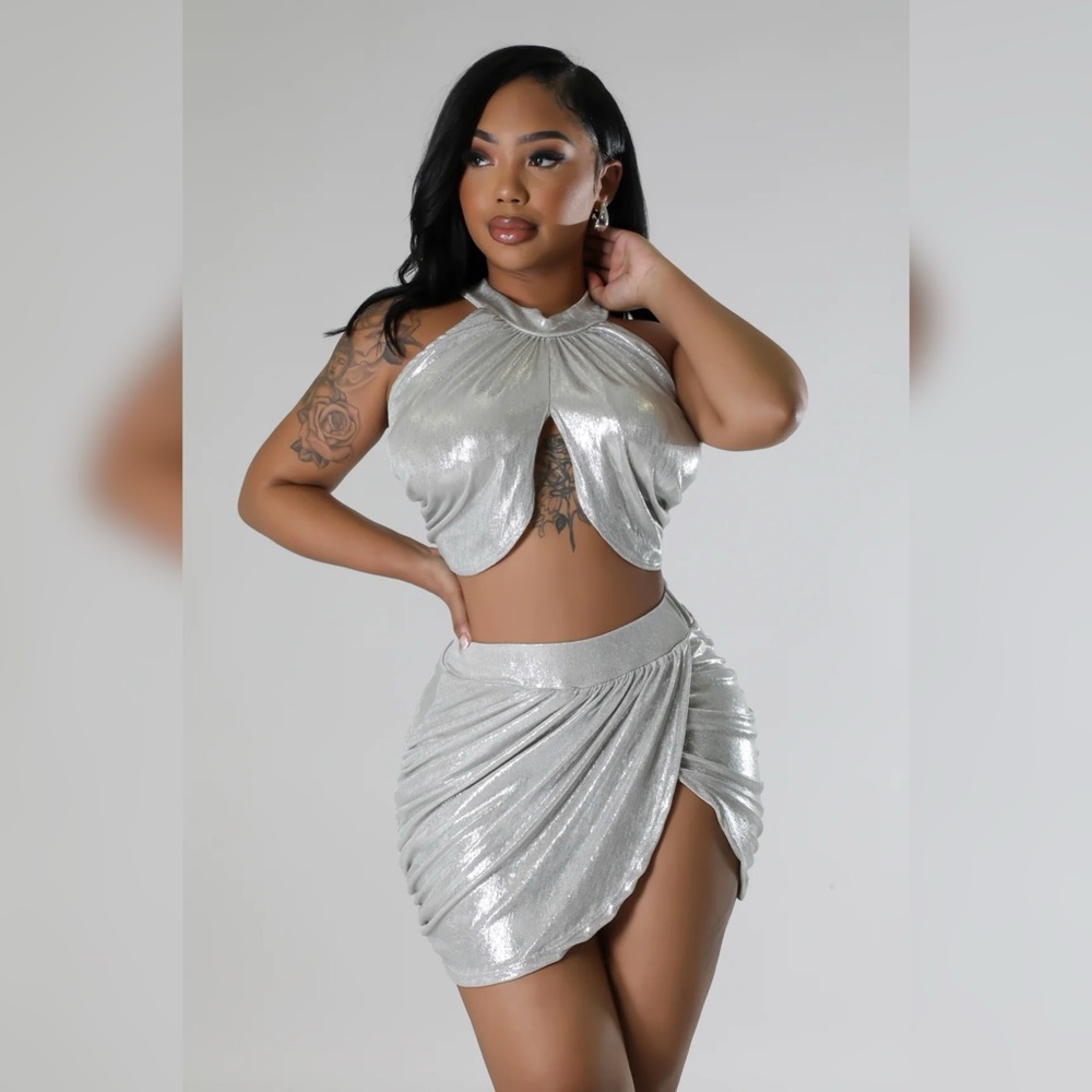 Sexy Silver Skirt Set